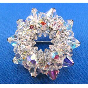 Vintage Faceted Aurora Borealis Crystal Wreath Brooch